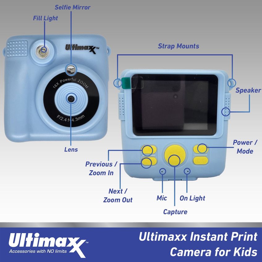 Câmera Digital Instantânea Ultimaxx Infantil Azul 3 Rolos 64 GB - imagem 3