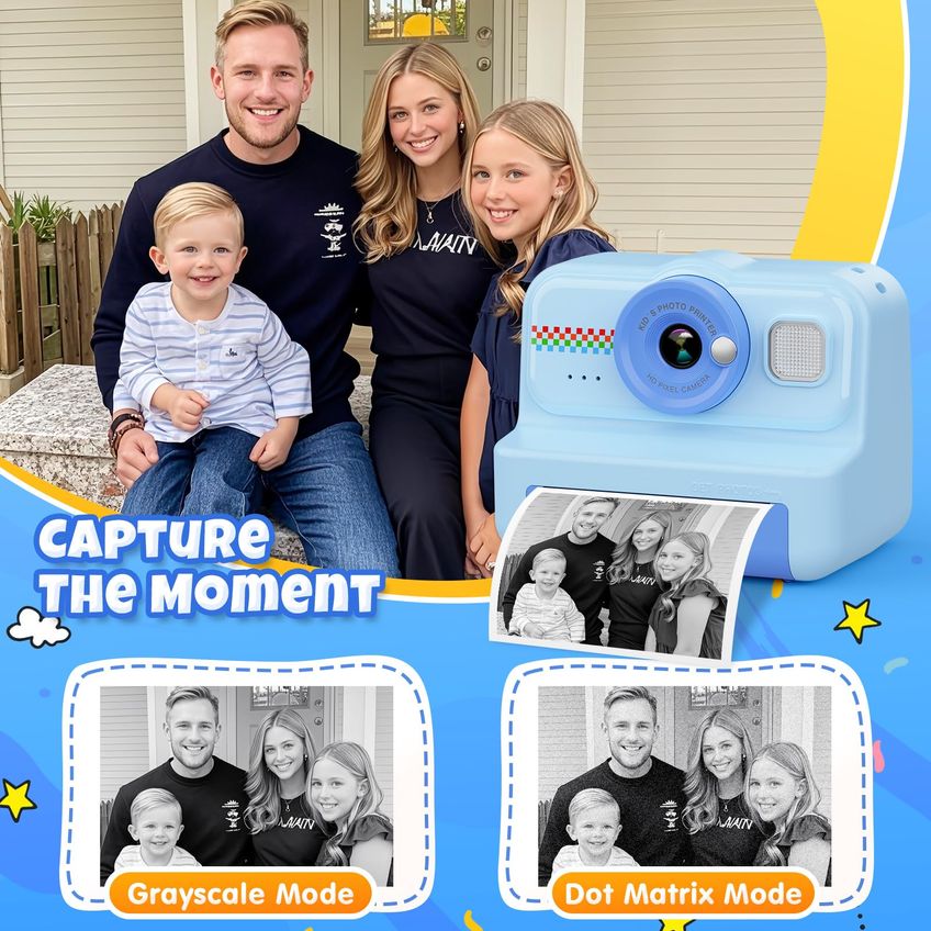 Câmera De Impressão Instantânea Himont Kids 1080p HD Com Cartão De 32 GB Azul - imagem 3