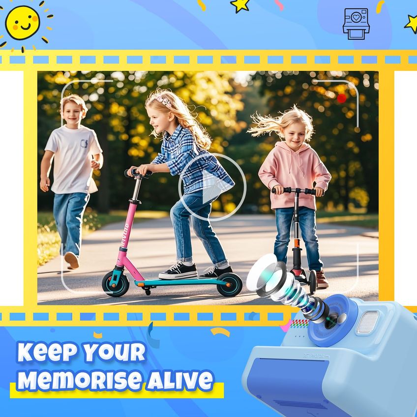 Câmera De Impressão Instantânea Himont Kids 1080p HD Com Cartão De 32 GB Azul - imagem 4