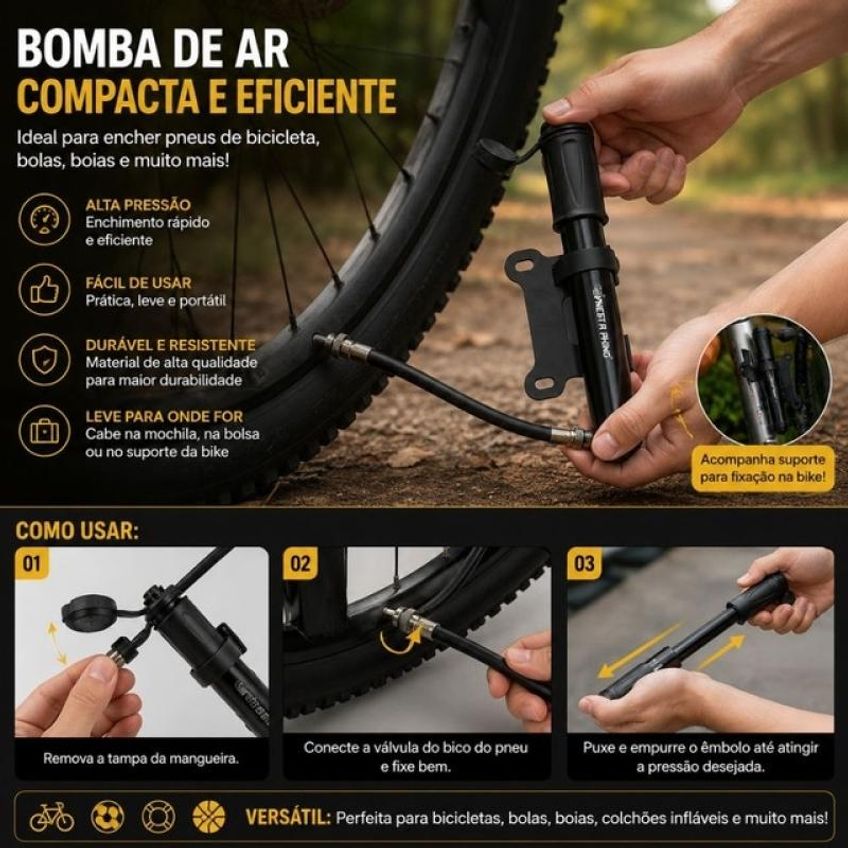 Mini Bomba De Ar Bike 100 Psi Portátil Presta Schrader Bola Boia - imagem 3