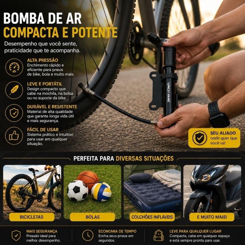 Mini Bomba De Ar Bike 100 Psi Portátil Presta Schrader Bola Boia - imagem 4