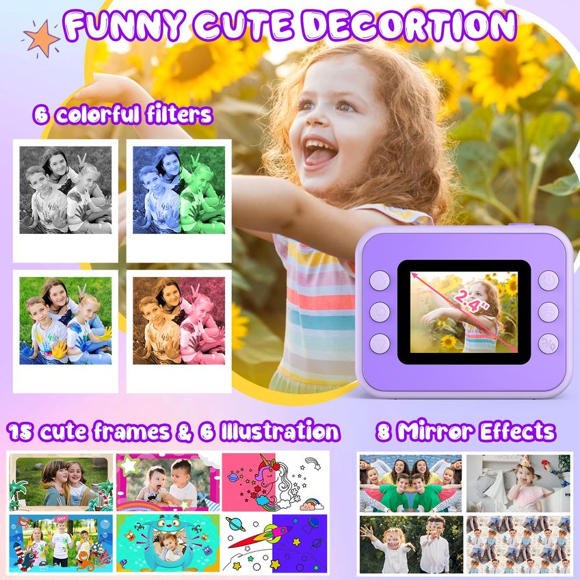 Câmera De Impressão Instantânea Gofunly Kids 1080p HD 32GB Roxa +3Y - imagem 4