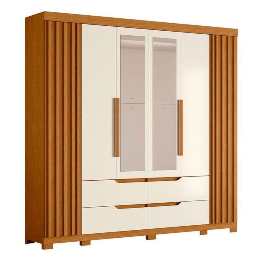 Kit Guarda Roupa Casal Doble 6 Portas Com Espelho E Cômoda Verona 8 Gavetas Cinamomo Off White - imagem 3