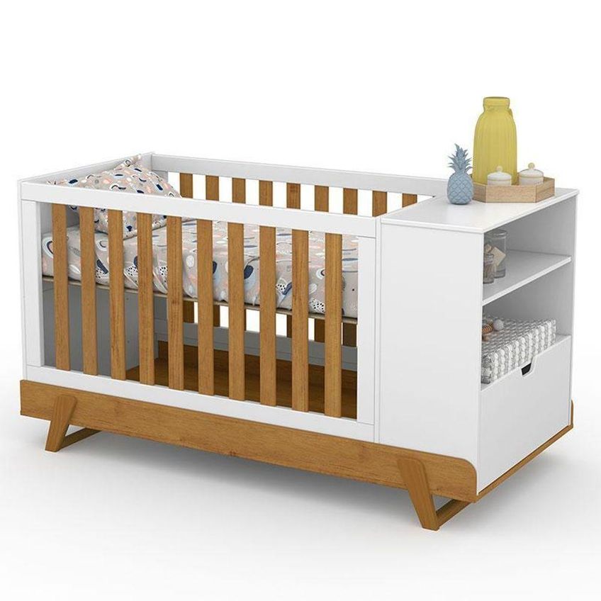 Kit Berço Multifuncional Bkids Cômoda Mdf Colchão Incluso Branco Matic Móveis - imagem 5
