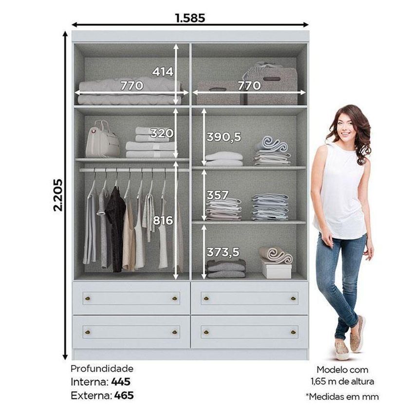 Berço E Guarda Roupa Infantil Americano Evolution 4 Em 1 4 Portas 4 Gavetas Branco Móveis Henn - imagem 3