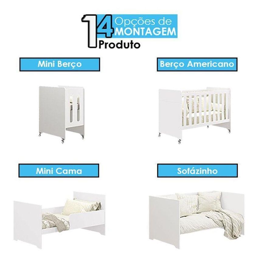 Berço E Guarda Roupa Infantil Americano Evolution 4 Em 1 4 Portas 4 Gavetas Branco Móveis Henn - imagem 5