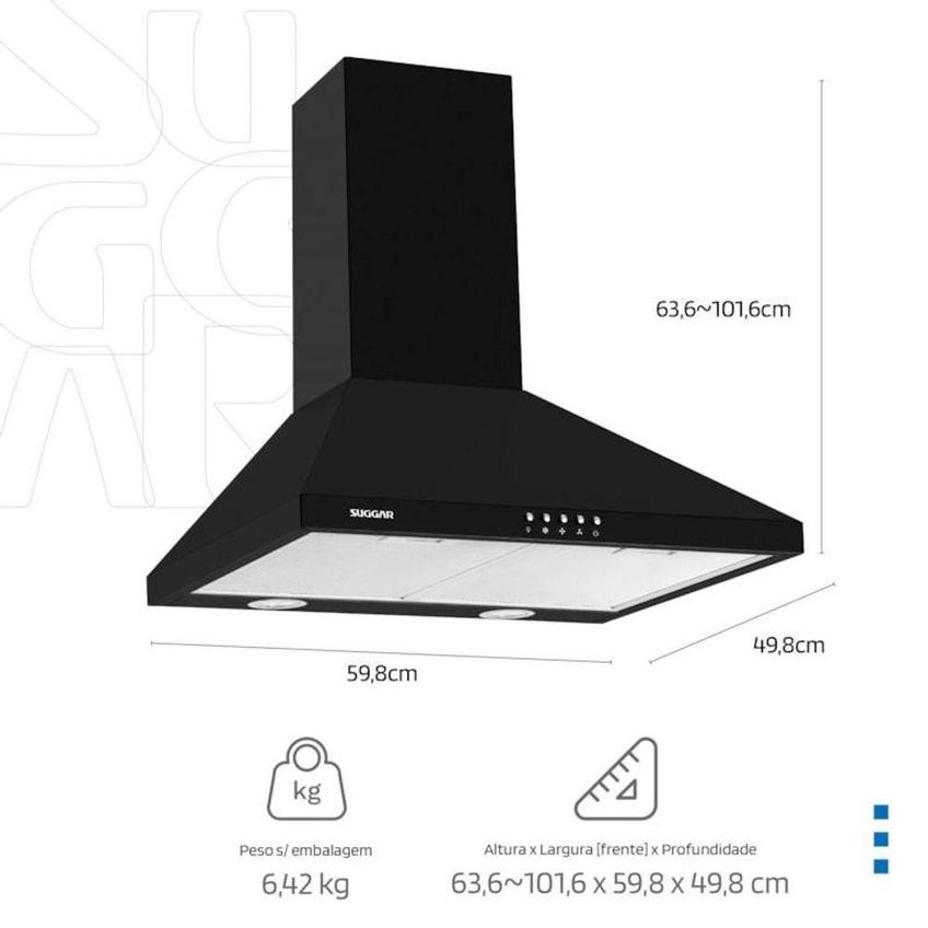 Coifa De Parede Piramidal Suggar Tp0160pt 60cm Preto Led 110v - imagem 4