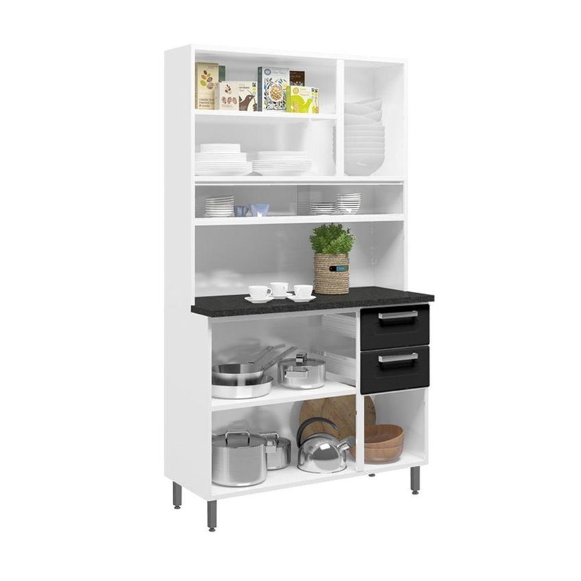 Cozinha Compacta Em Aço Múltipla 6 Portas 2 Gavetas 105cm Preto Bertolini - imagem 3
