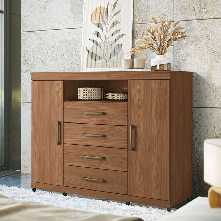 Guarda Roupa Casal 6 Portas Toledo E Cômoda Havana Master Com Rodízio Jatobá Acetinado Santos Andirá - imagem 4