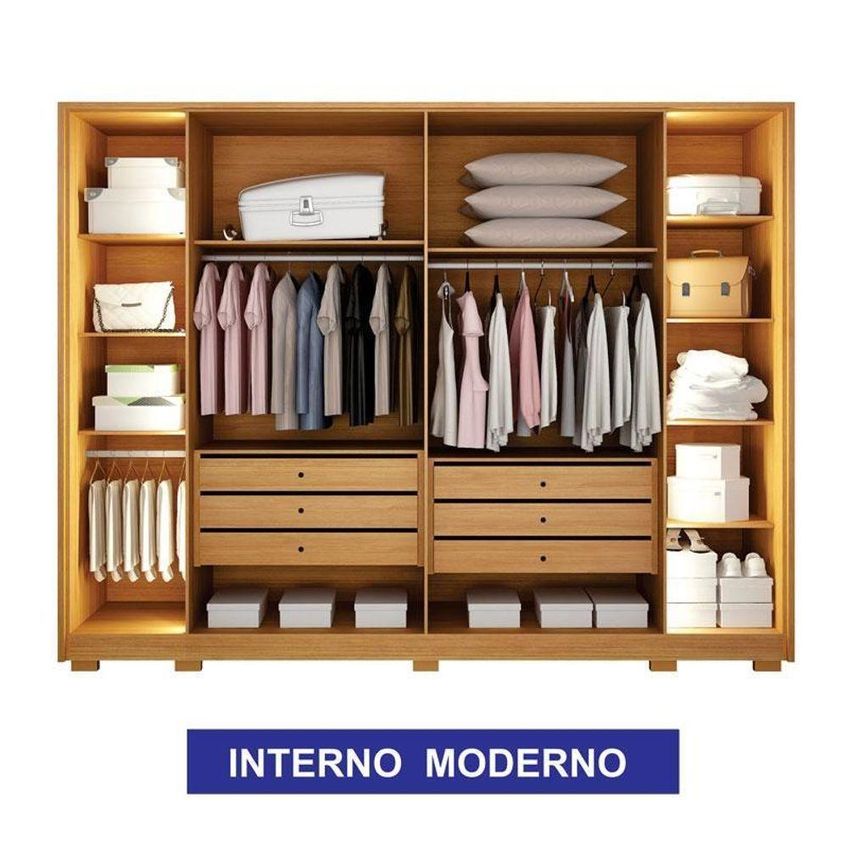 Guarda Roupa Casal Prime 6 Portas Com Led Cinamomo - Leifer - imagem 3