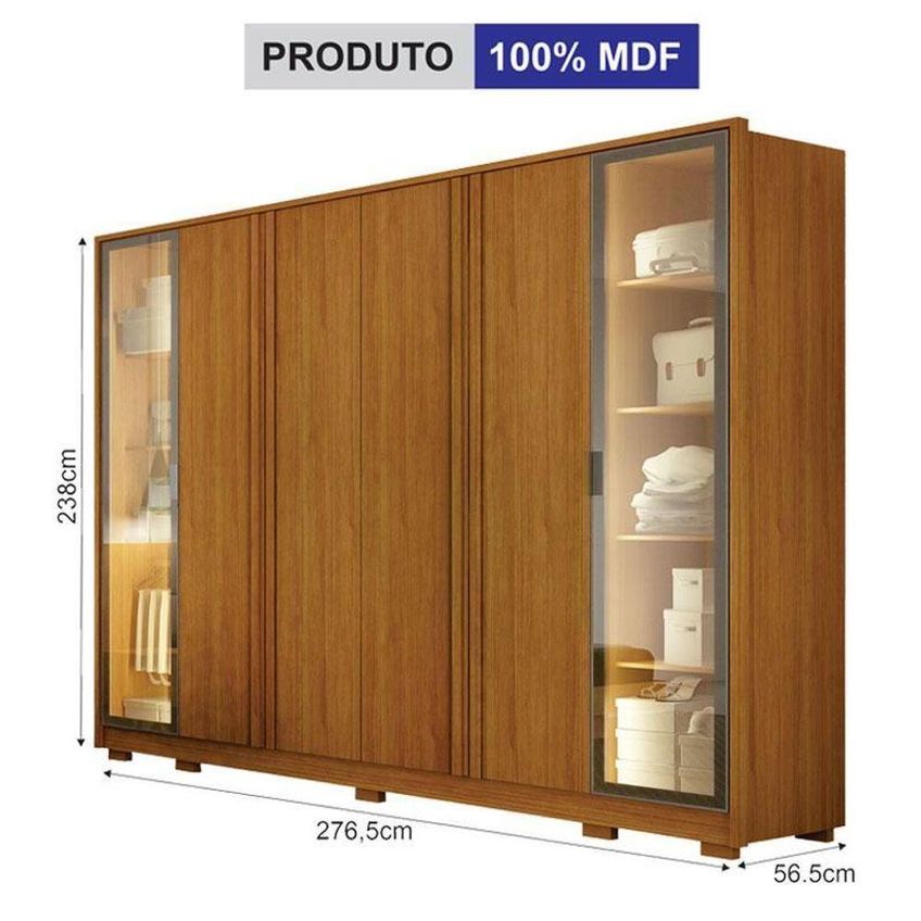 Guarda Roupa Casal Prime 6 Portas Com Led Cinamomo - Leifer - imagem 4