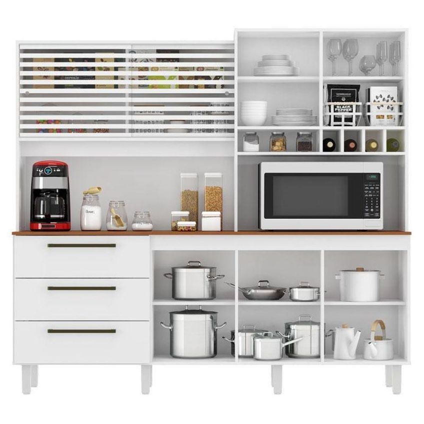 Armário Para Cozinha Kit Mega 6 Portas 3 Gavetas 207,4cm Branco Fosco Brilho Zanzini Móveis - imagem 3