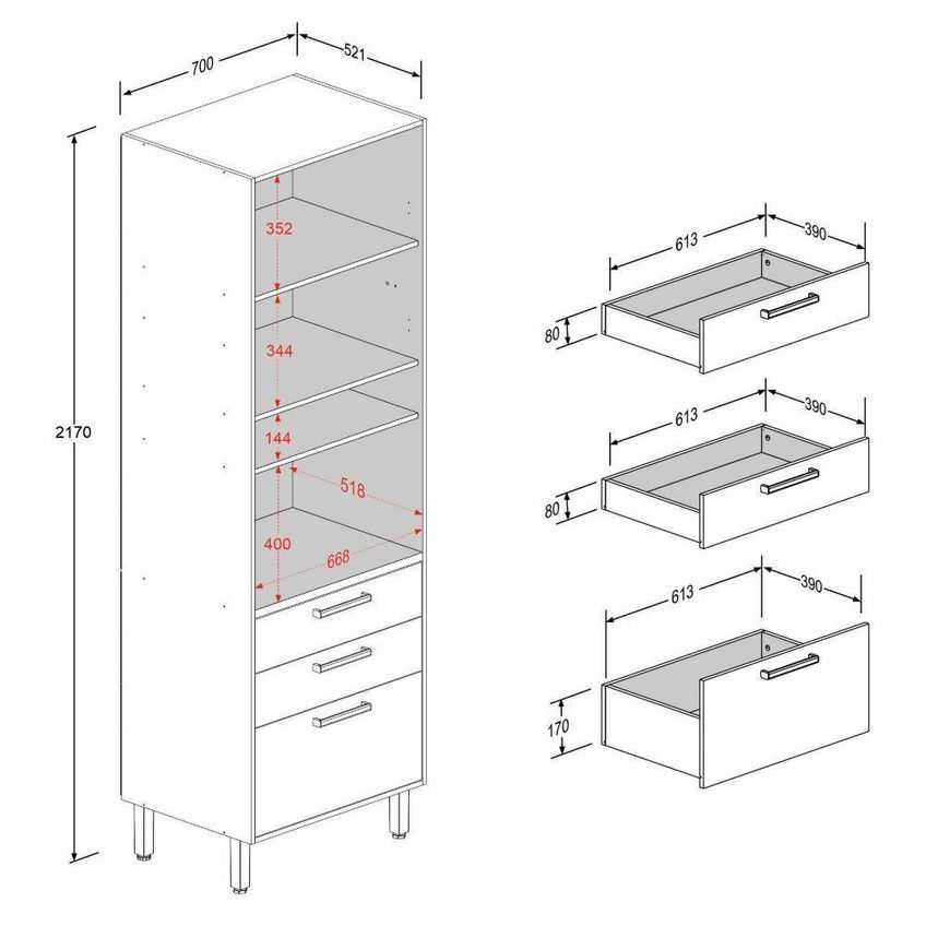Armário Paneleiro Torre Quente 1 Forno 3 Portas 2 Gavetas Bossa Nova 70cm Arenas Bertolini - imagem 4