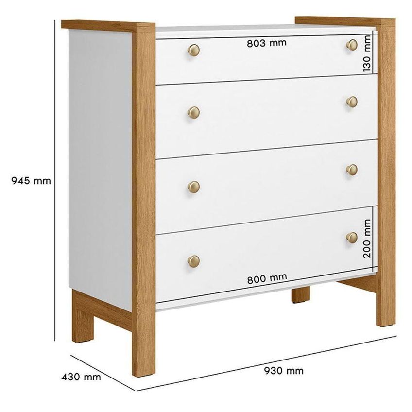 Guarda Roupa Infantil Com Cômoda Flora 5055 1 Porta Bater 4 Gavetas MDF Branco Qmovi - imagem 3