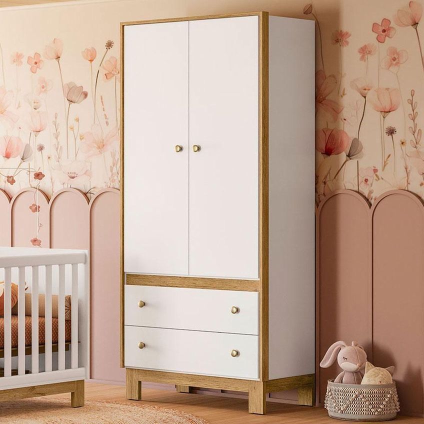 Guarda Roupa Infantil Com Cômoda Flora 5055 1 Porta Bater 4 Gavetas MDF Branco Qmovi - imagem 5