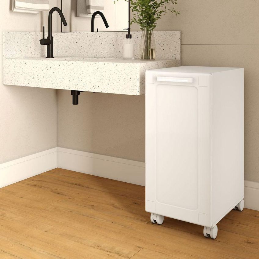Balcão Multiuso 8193 Com 1 Porta 1 Prateleira 35cm Branco Com Rodízios Bertolini - imagem 5