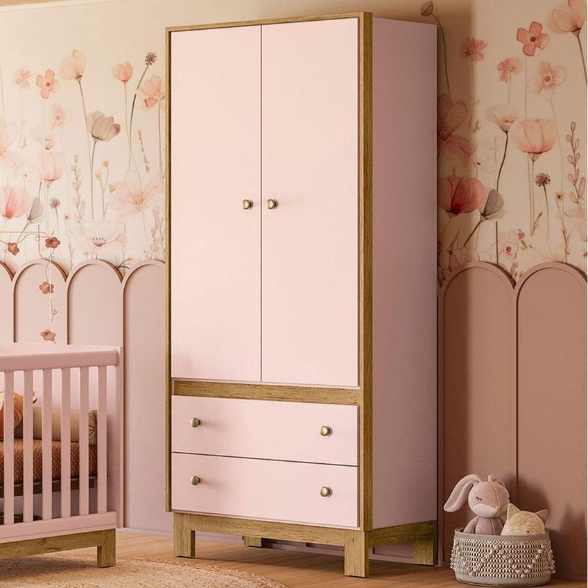 Guarda Roupa Infantil Flora 5055 Com Cômoda 4 Gavetas Rosa Acetinado Qmovi - imagem 3