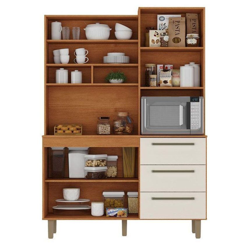 Armário Para Cozinha Kit Absoluto 5 Portas 3 Gavetas 135cm Cinamomo Areia Fosco Zanzini Móveis - imagem 2