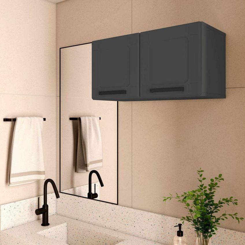 Armário Aéreo Multiuso 8191 70cm 2 Portas Aço Mdf Mdp Grafite Bertolini - imagem 3
