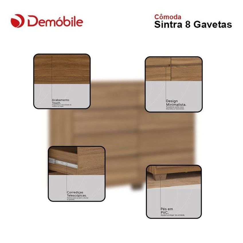 Cômoda 8 Gavetas Sintra Amêndola Touch Com Pés - Demóbile - imagem 4