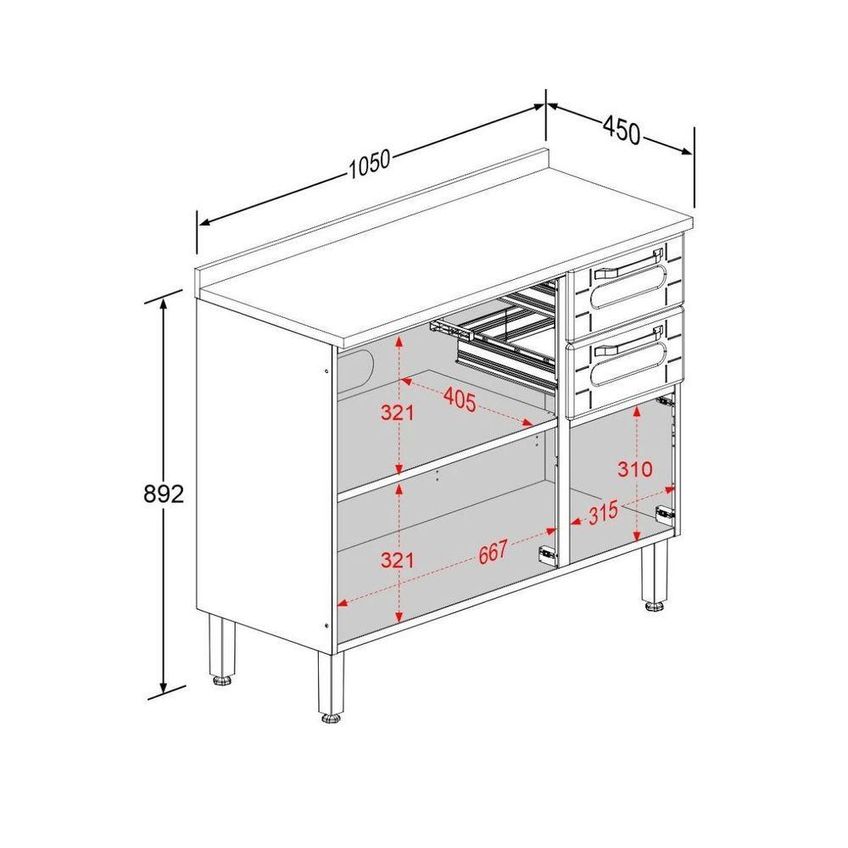 Balcão De Cozinha Aço Com Tampo 3 Portas 2 Gavetas 105cm Grafite 6114 Bertolini - imagem 4