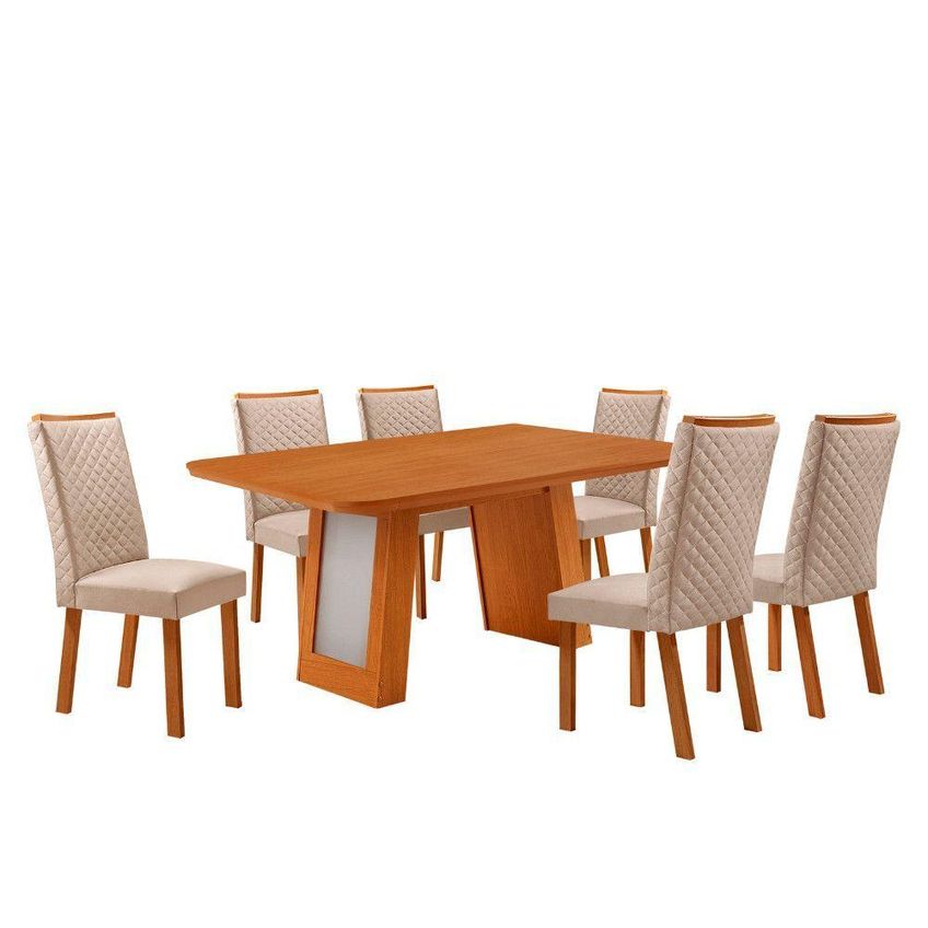 Mesa De Jantar Carolina 6 Lugares Tampo Laminado Creme Off White 180cm Moderna - imagem 5