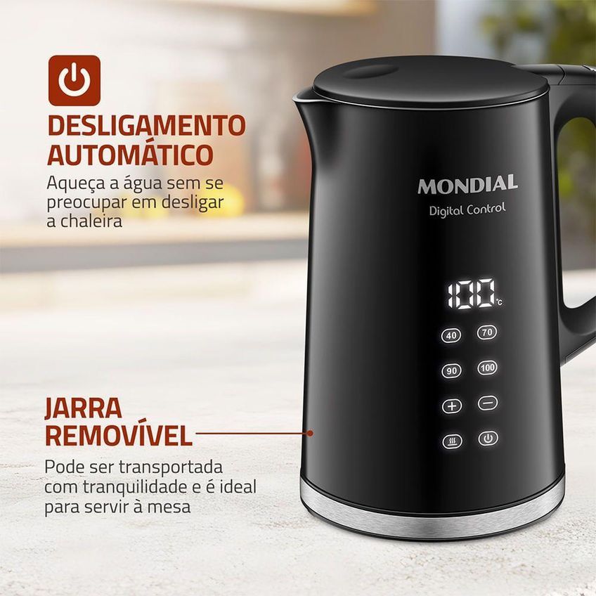 Chaleira Elétrica Mondial CE-18-DP 1,7L Preto Digital Control 220V - imagem 2