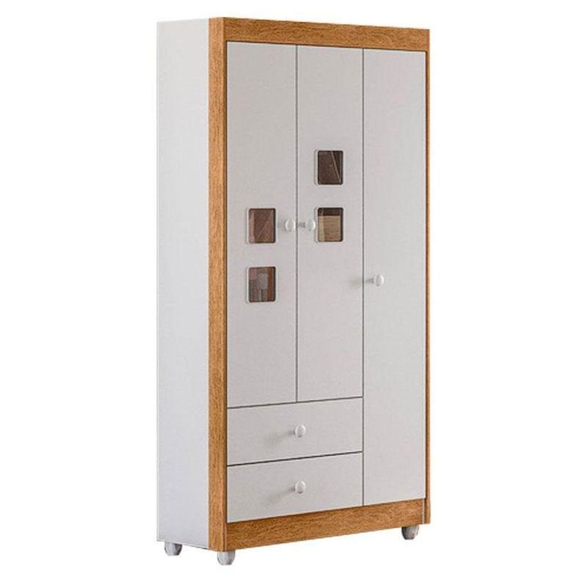 Guarda Roupa Infantil Life 3 Portas Giratórias 2 Gavetas MDF Branco Flex Tigus Móveis 90cm - imagem 3