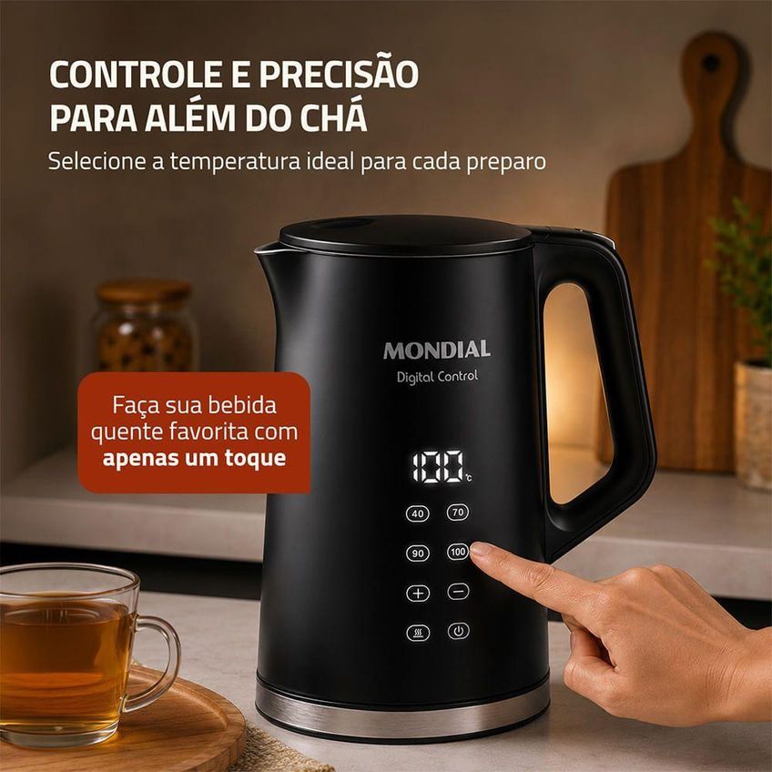 Chaleira Elétrica Mondial CE-18-DP 1,7L Preto Digital Control 220V - imagem 4