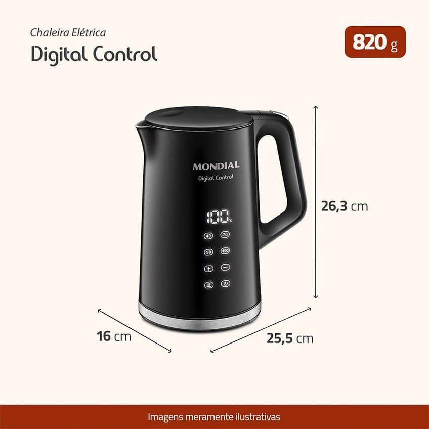 Chaleira Elétrica Mondial CE-18-DP 1,7L Preto Digital Control 220V - imagem 5