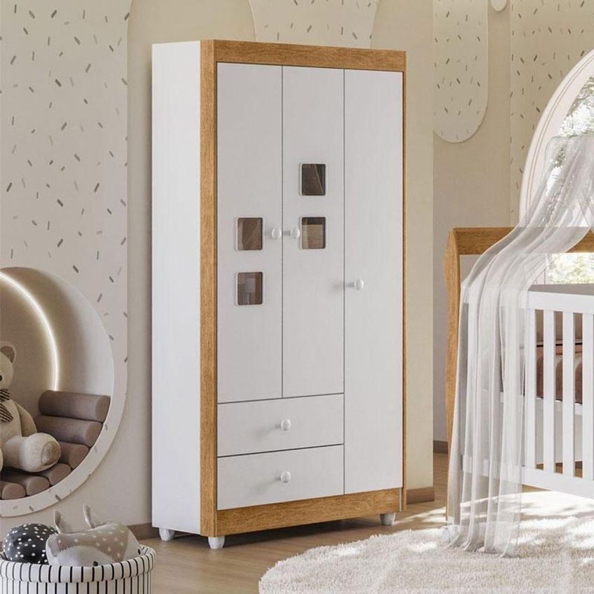 Guarda Roupa Infantil Life 3 Portas Giratórias 2 Gavetas MDF Branco Flex Tigus Móveis 90cm - imagem 5