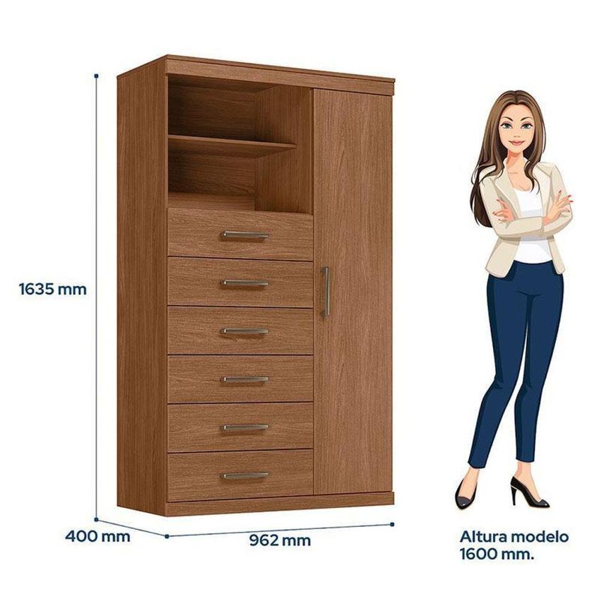 Guarda Roupa Casal Guarapuava 6 Portas 6 Gavetas Mdp Jatobá Acetinado Com Cômoda Marabá Santos - imagem 2