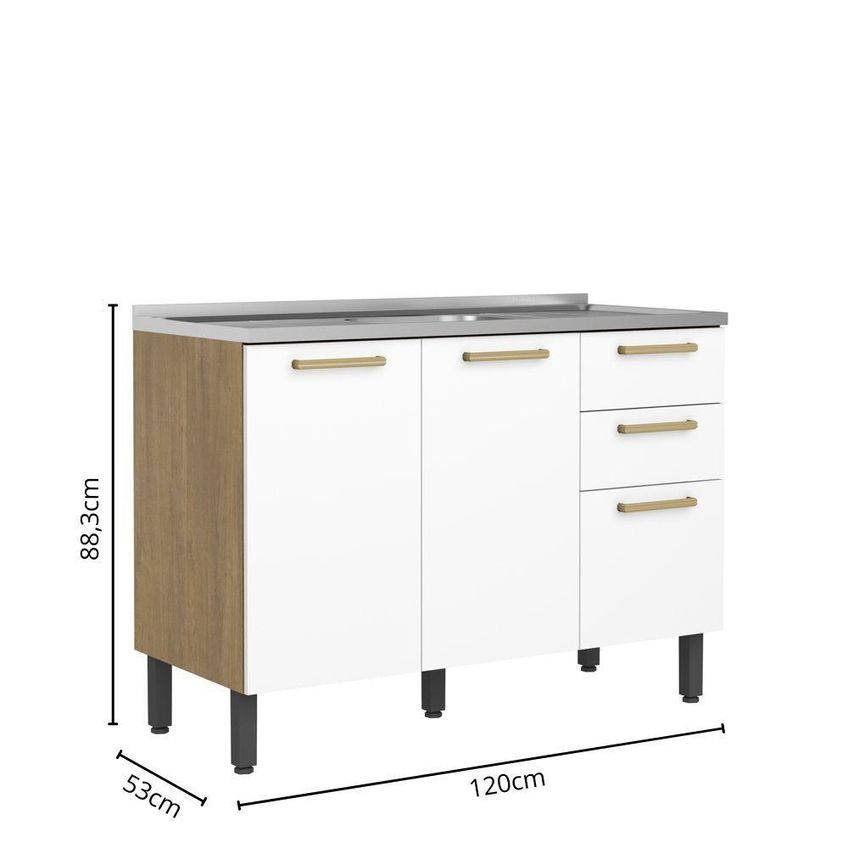 Balcão De Cozinha Com Pia Axé 8107 3 Portas 2 Gavetas Branco Bertolini - imagem 4