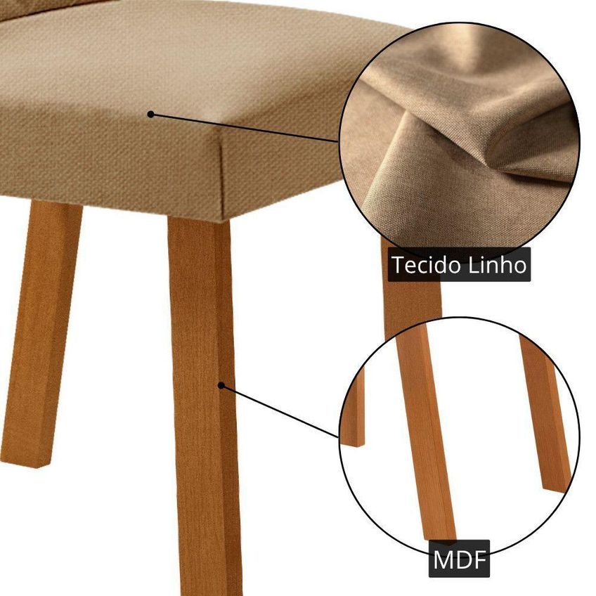 Mesa De Jantar Carolina 6 Lugares Tampo Mdf Vidro Cadeiras Lira Off White 180cm Moderna - imagem 5
