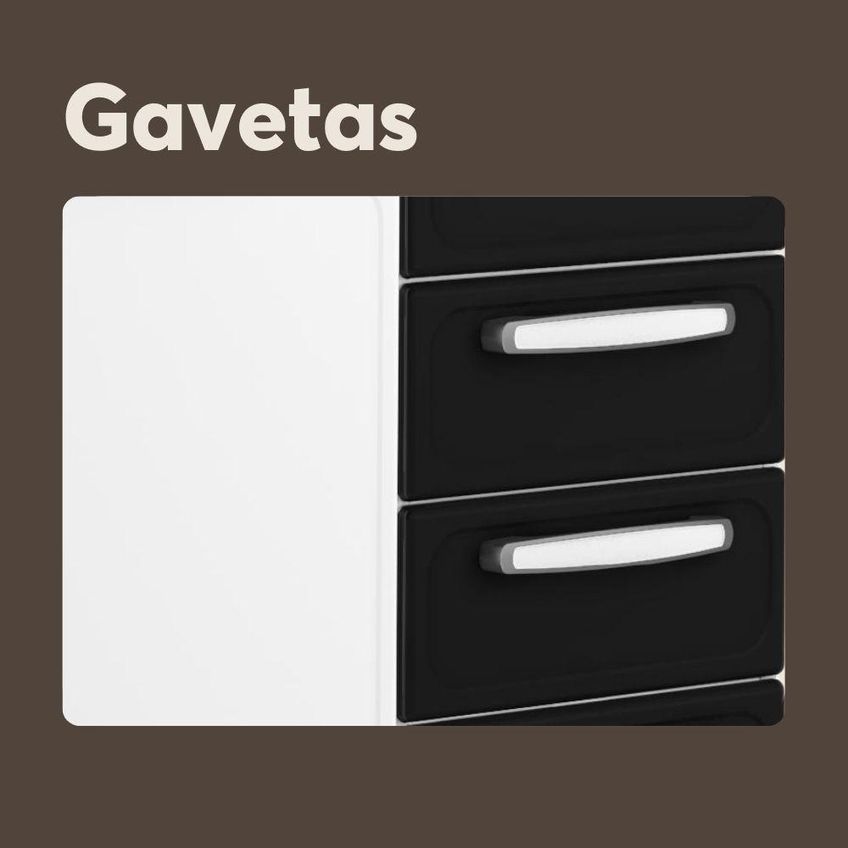 Balcão De Cozinha Aço Com Tampo Evidence 3 Portas 2 Gavetas Preto Bertolini - imagem 5