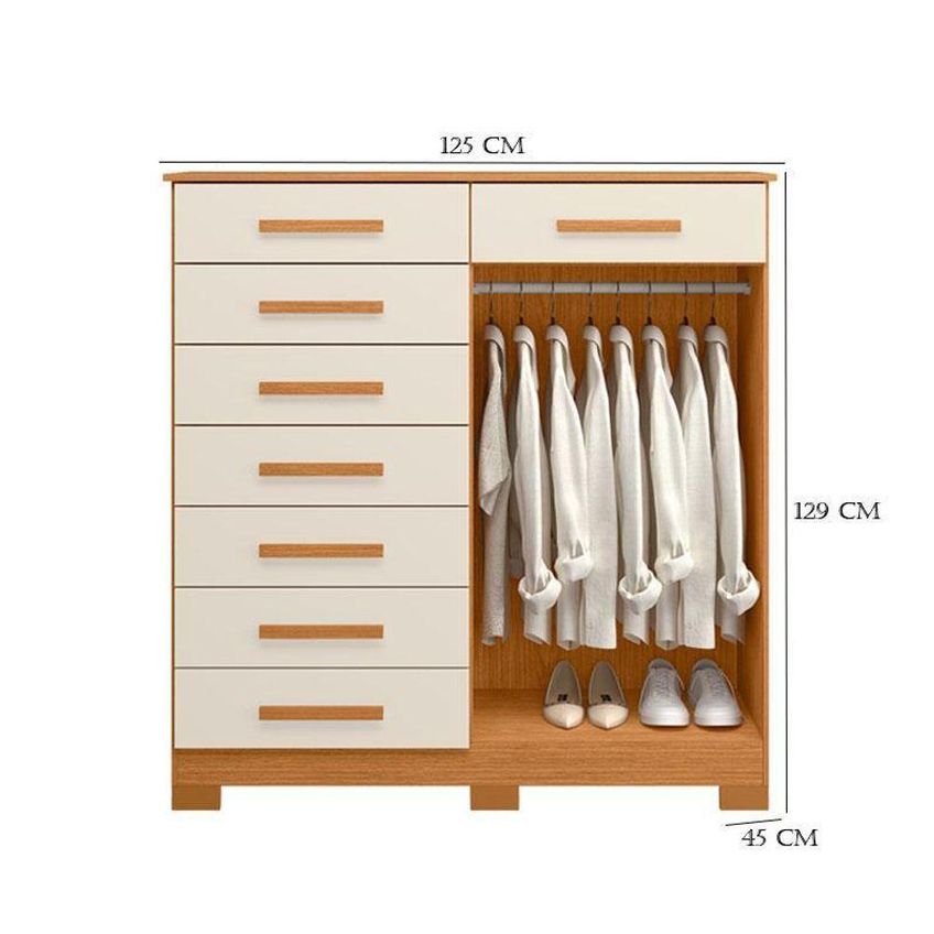 Guarda Roupa Solteiro Vivacce 4 Portas De Bater Com Cômoda Verona 8 Gavetas Mdp Cinamomo Off White - imagem 3