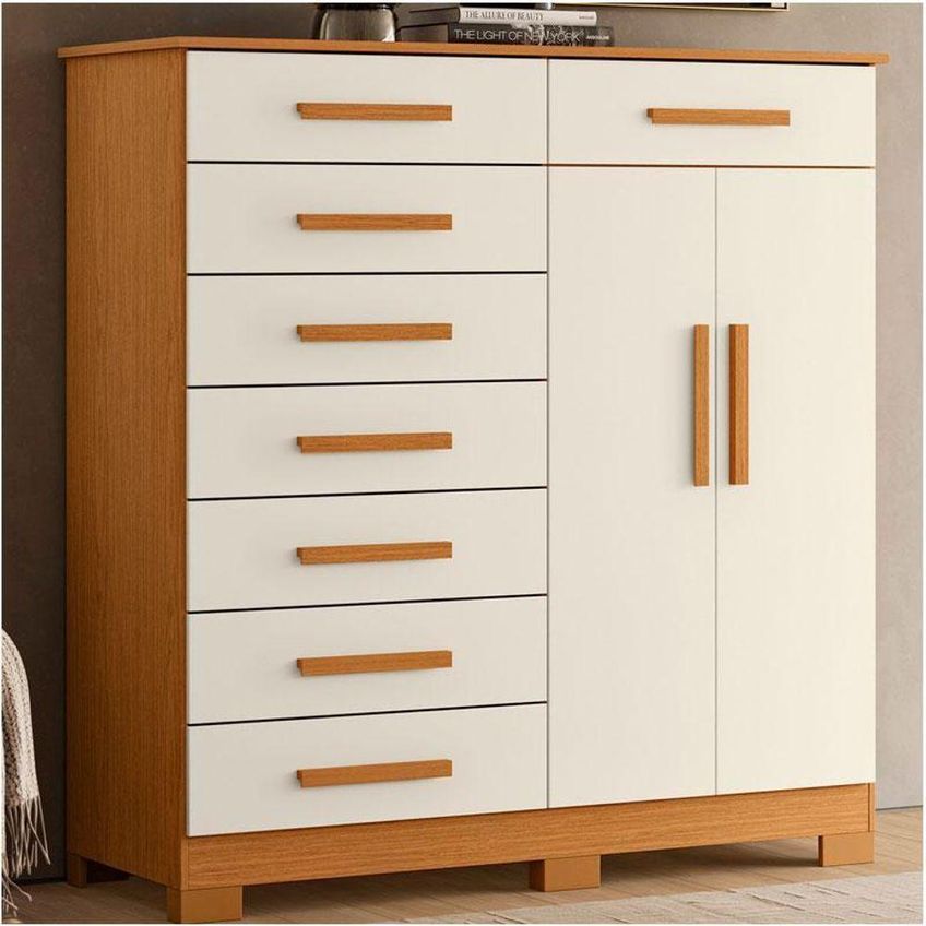 Guarda Roupa Solteiro Vivacce 4 Portas De Bater Com Cômoda Verona 8 Gavetas Mdp Cinamomo Off White - imagem 5