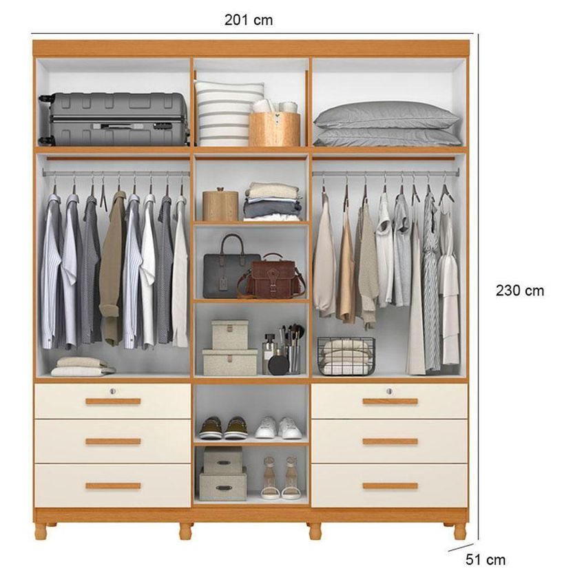 Guarda Roupa Casal Triton Plus 11 Portas De Bater Com Espelho E Cômoda 4 Gavetas Mdp Cinamomo Off - imagem 3