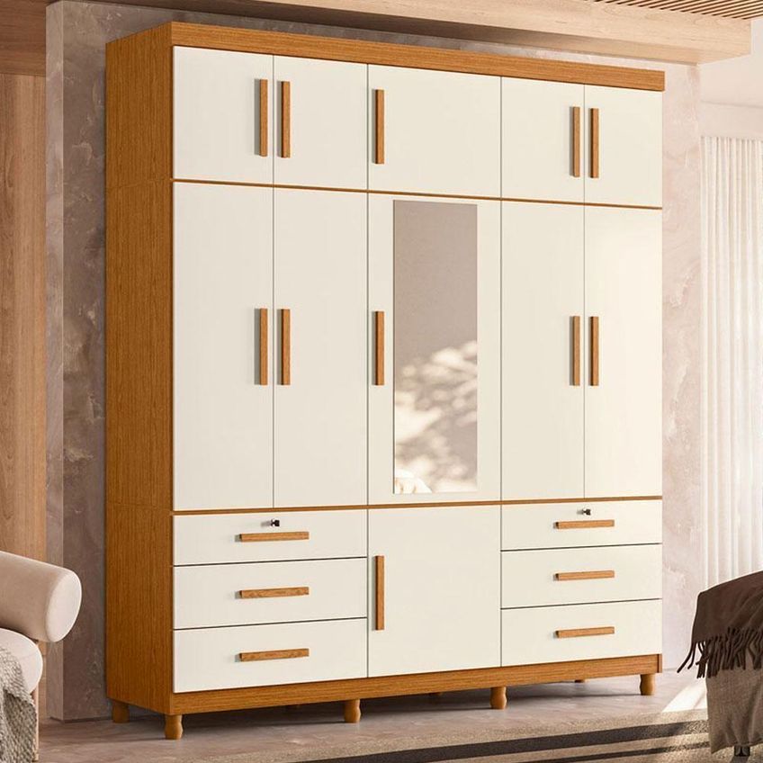 Guarda Roupa Casal Com Cômoda Triton Plus 11 Portas De Bater 5 Gavetas Mdp Cinamomo E Off White - imagem 4