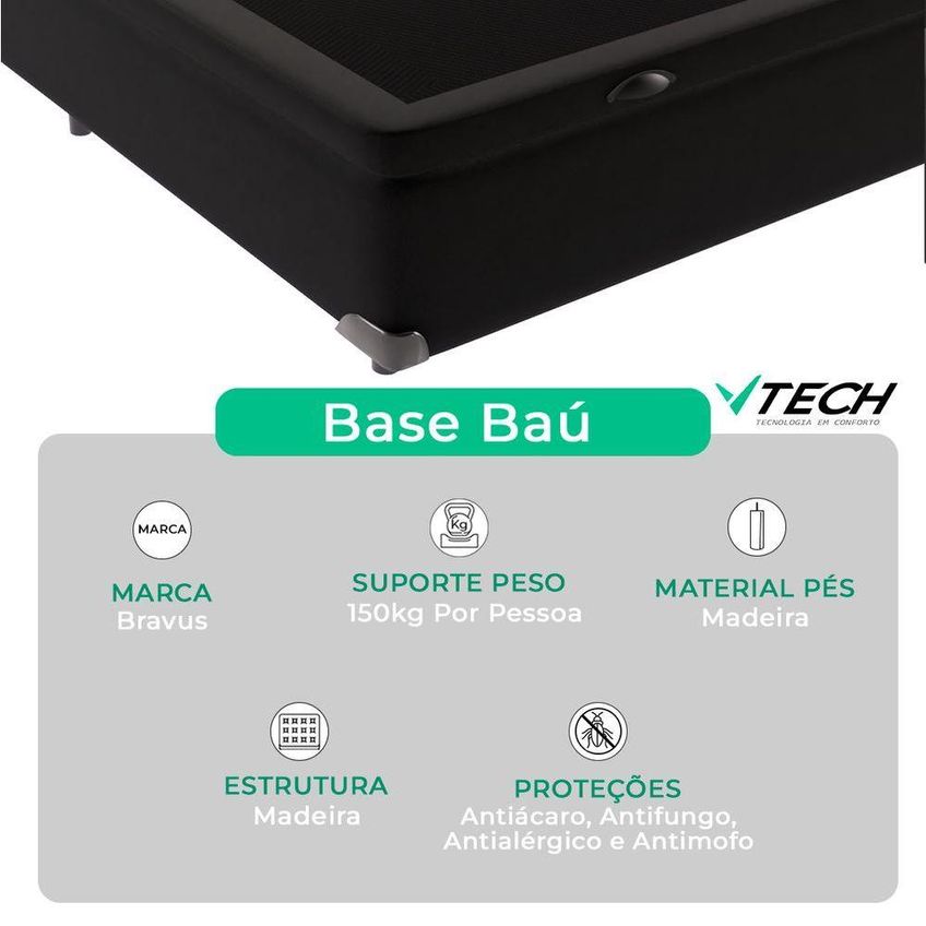 Cama Box Com Baú Queen Four Season Bravus Molas Ensacadas Pillow Top Preto Vtech - imagem 3