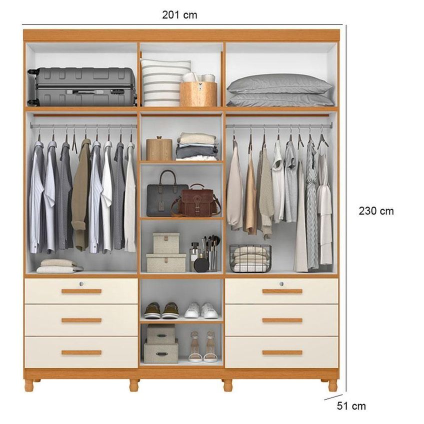 Guarda Roupa Casal Triton Plus 11 Portas Basculantes Com Espelho E Cômoda Sapateira Mdp Cinamomo Off - imagem 3