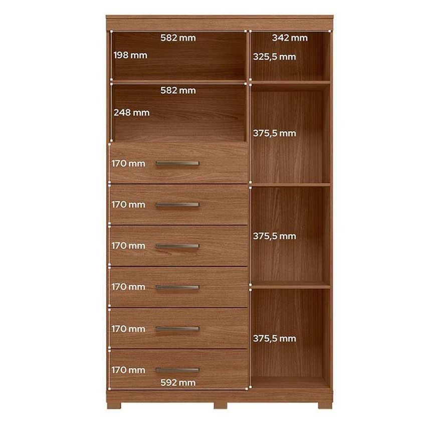 Guarda Roupa Casal Toledo 6 Portas De Bater Com Espelho E Cômoda 1 Porta 6 Gavetas Mdp Jatobá - imagem 4