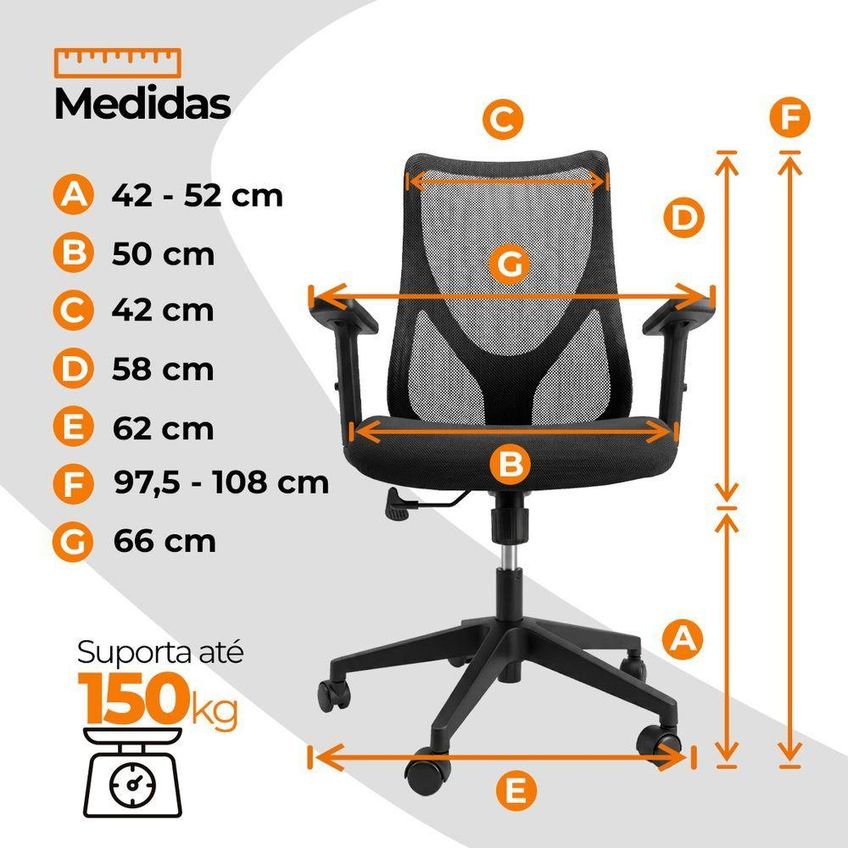 Cadeira Diretor Oficial Comfort Corporate Pro Mesh Encosto Tela Assento Tecido Base Giratória Preto - imagem 4