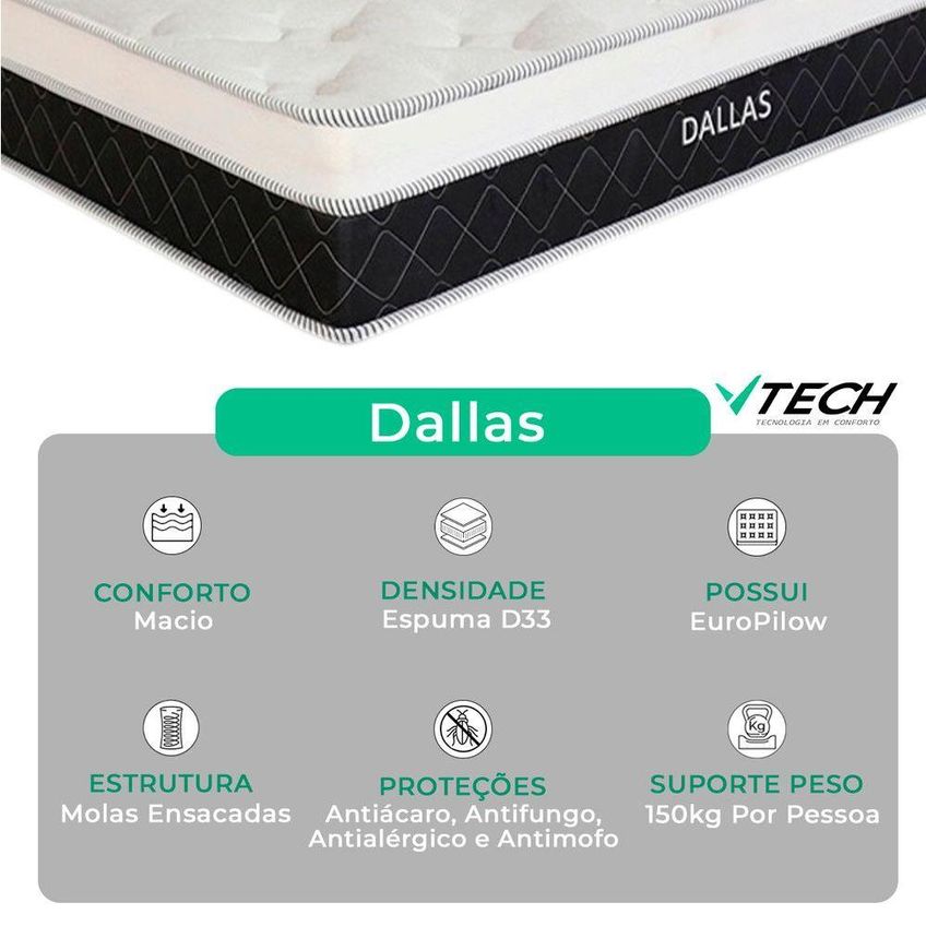 Colchão Solteirão Molas Ensacadas D33 Euro Pillow Vtech - imagem 4