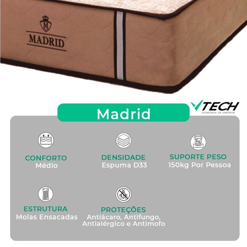 Colchão King Molas Ensacadas D26 Madrid Antiácaro Vtech - imagem 3