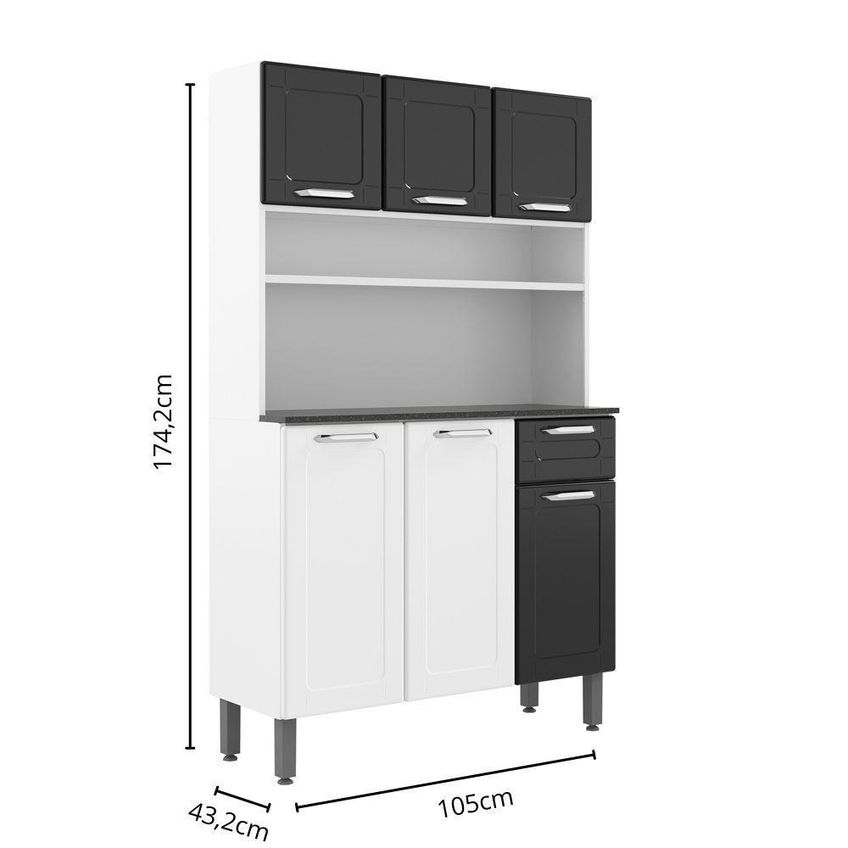 Cozinha Compacta Em Aço Dona Maria 6 Portas 1 Gaveta Preto Bertolini - imagem 3