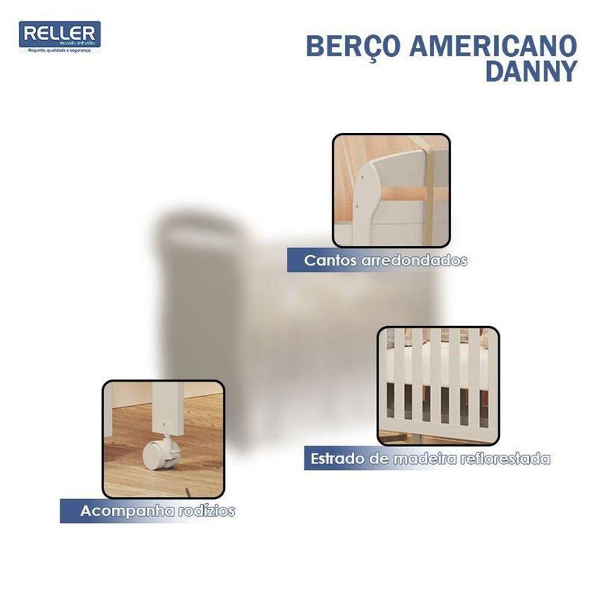 Kit Berço Danny Com Guarda Roupa 4 Portas Elfe Classic Mdf Areia Acetinado Reller Móveis - imagem 5