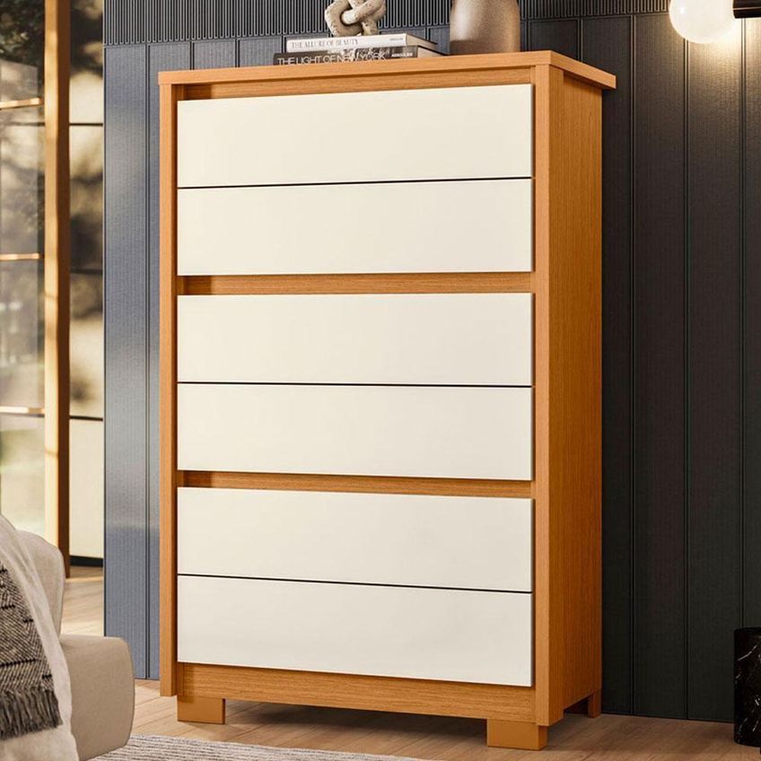 Guarda Roupa Casal Com Cômoda Triton Plus 11 Portas 6 Gavetas Mdp Cinamomo Off White Albatroz Móveis - imagem 3