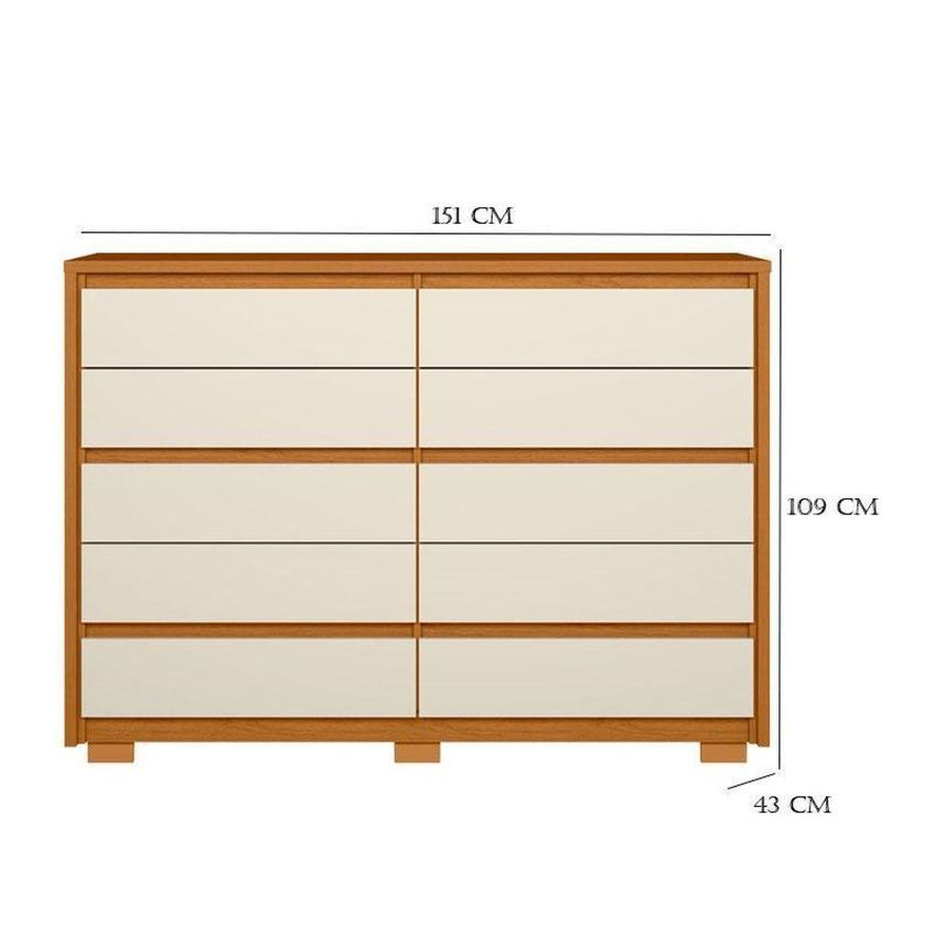 Guarda Roupa Solteiro Com Cômoda Vivacce 4 Portas De Bater Com Espelho E 10 Gavetas Mdp Cinamomo Off - imagem 3