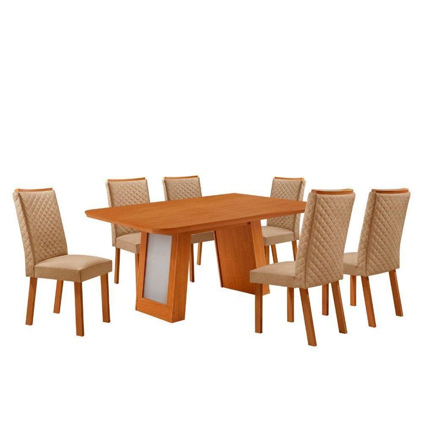 Conjunto De Jantar Carolina Laminado 6 Lugares Canto Copo Off White 180cm Moderna - imagem 5